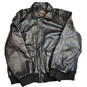 Canyon Outback Black Leather‎ 3M NASCAR Jacket Mens XL Black Bomber Flight Style